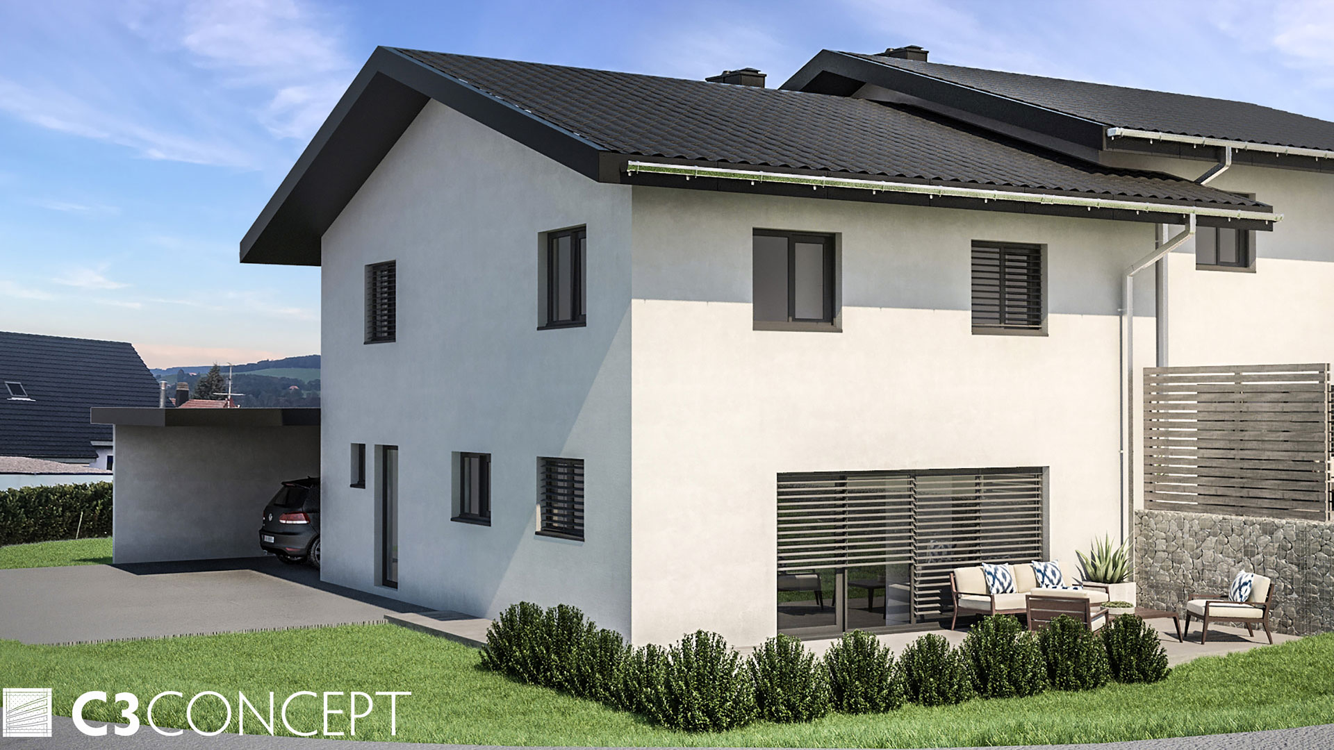 C3 Concept, visualisation 3D à Bulle. villas jumelées Vuisternens extérieur